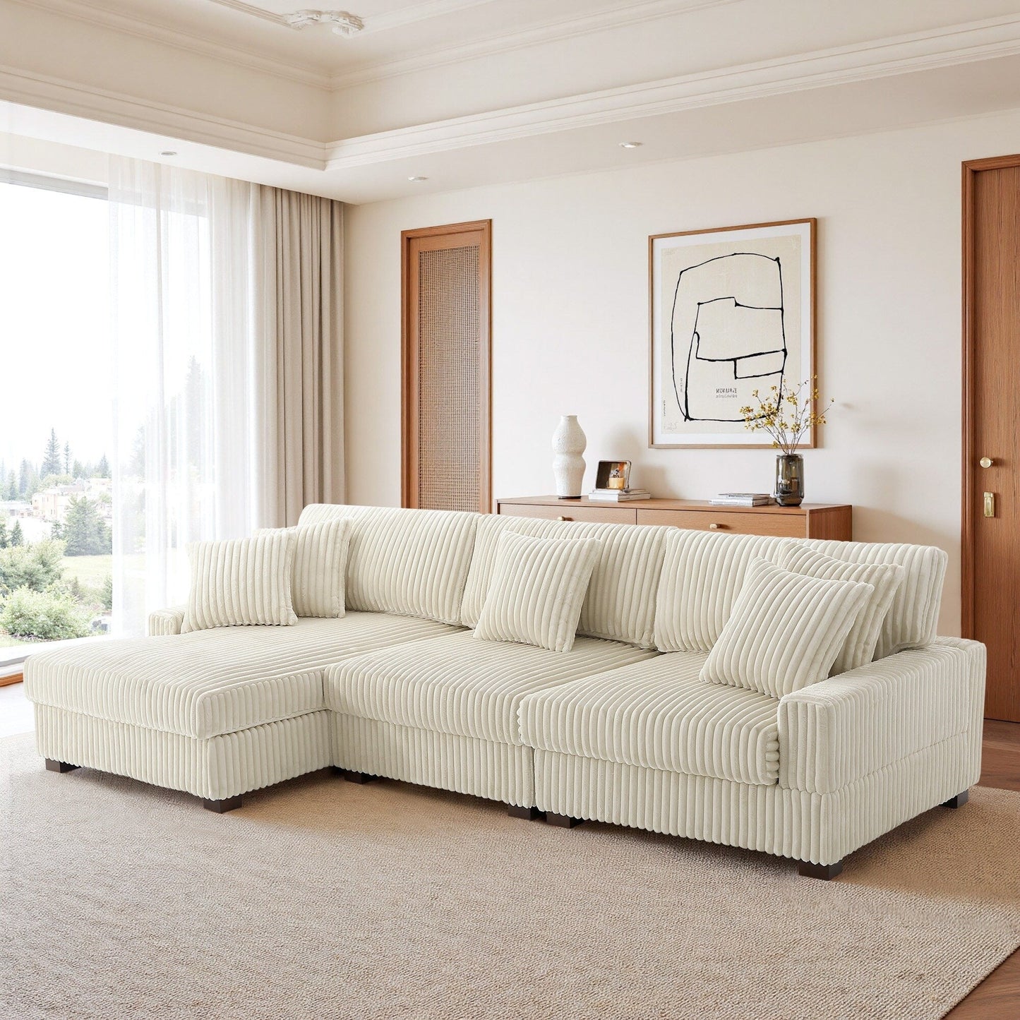 Divano modulare a L imbottito in velluto di peluche UIXE