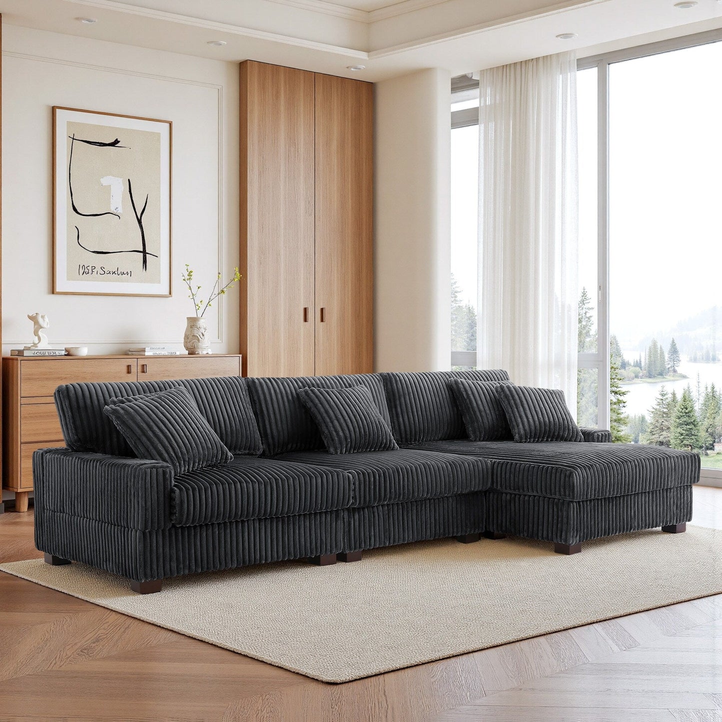 Divano modulare a L imbottito in velluto di peluche UIXE