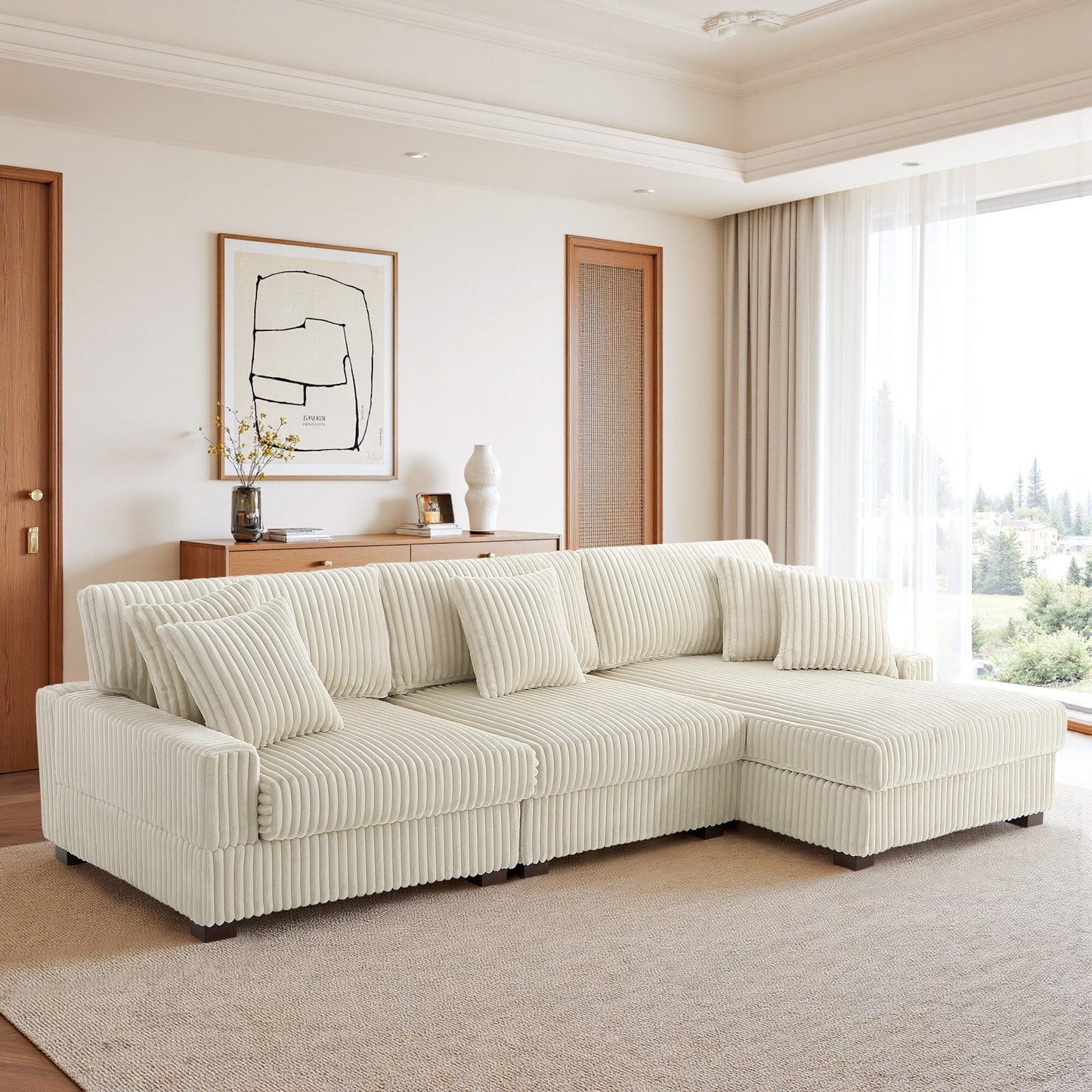 Divano modulare a L imbottito in velluto di peluche UIXE