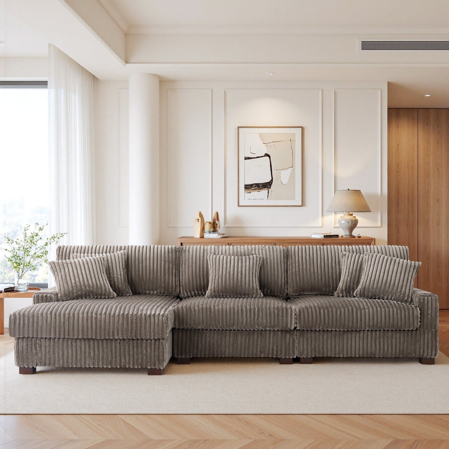 Divano modulare a L imbottito in velluto di peluche UIXE