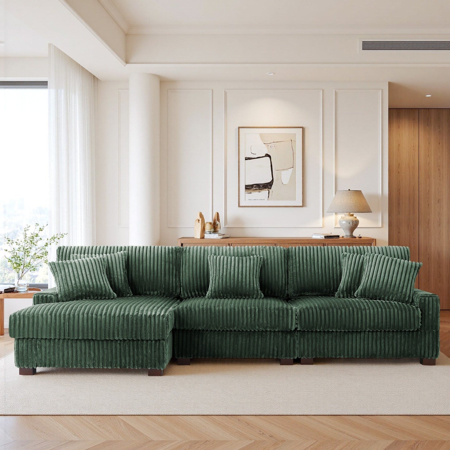 Divano modulare a L imbottito in velluto di peluche UIXE