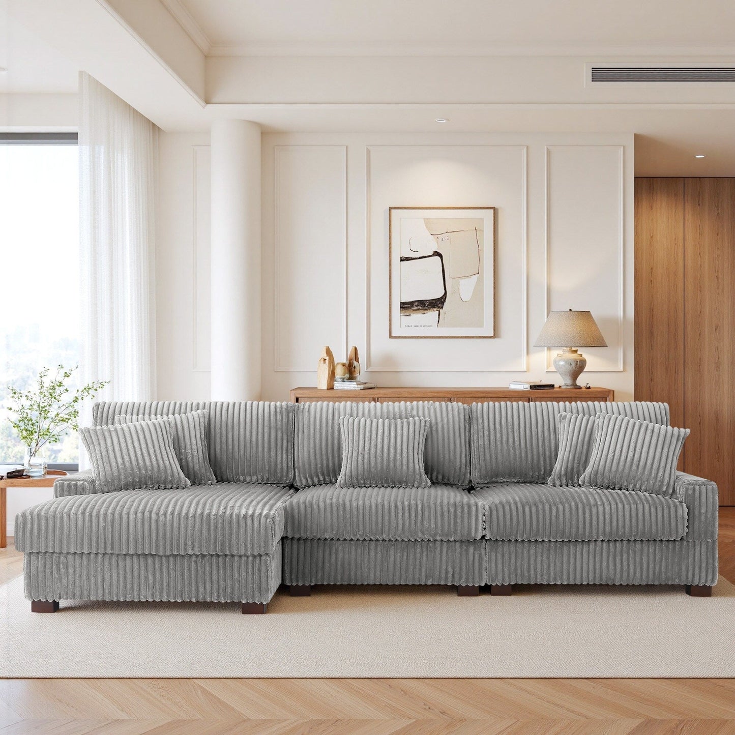 Divano modulare a L imbottito in velluto di peluche UIXE