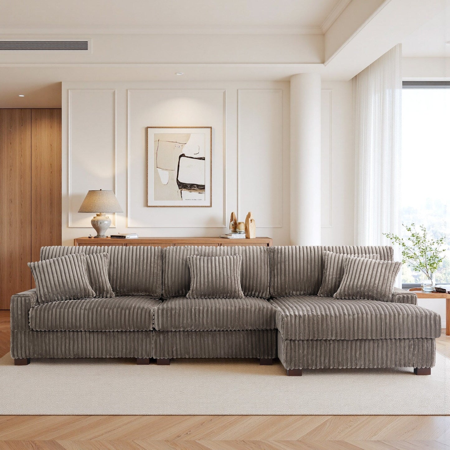 Divano modulare a L imbottito in velluto di peluche UIXE