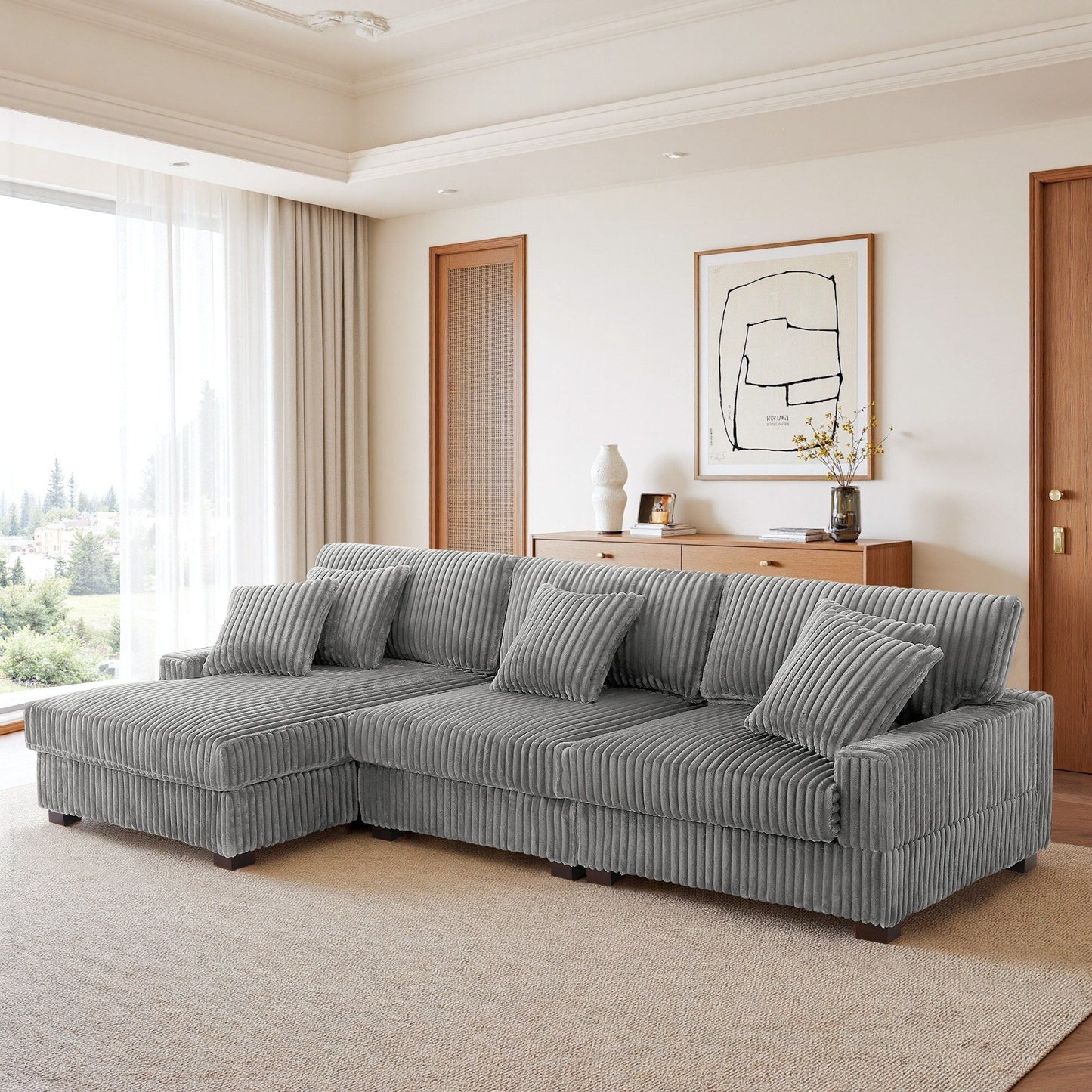 Divano modulare a L imbottito in velluto di peluche UIXE