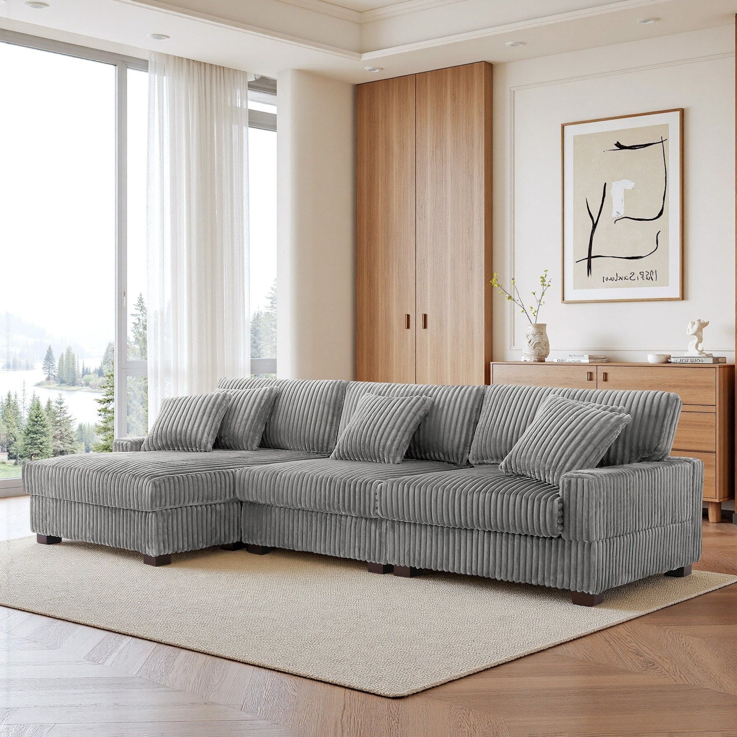 Divano modulare a L imbottito in velluto di peluche UIXE