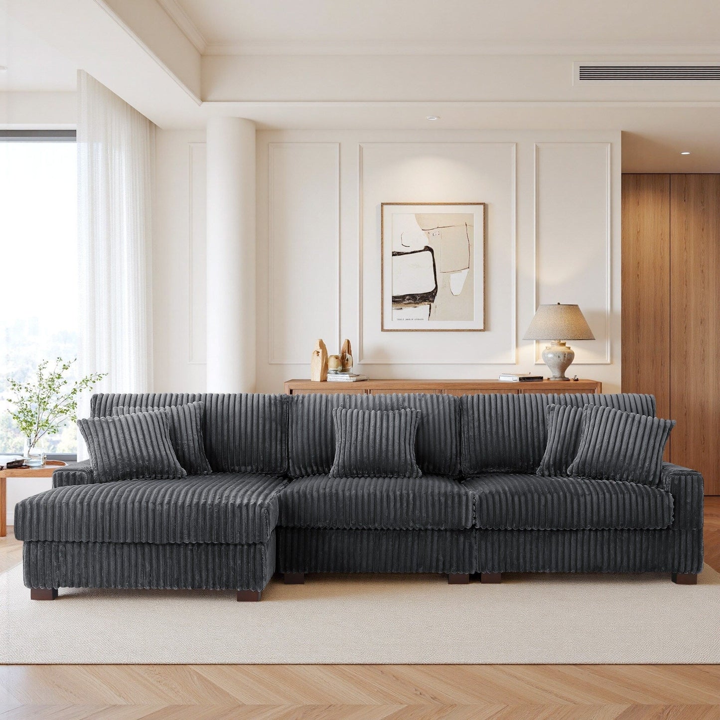 Divano modulare a L imbottito in velluto di peluche UIXE