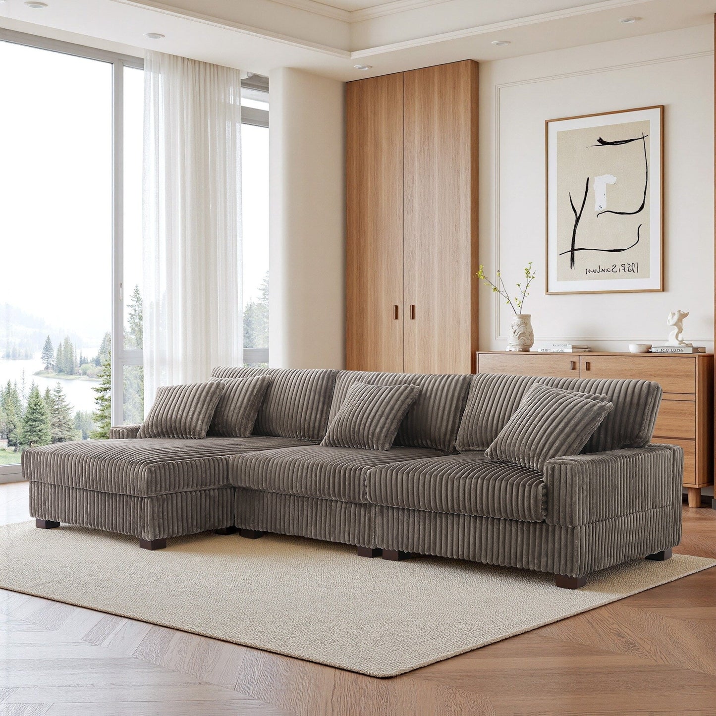 Divano modulare a L imbottito in velluto di peluche UIXE