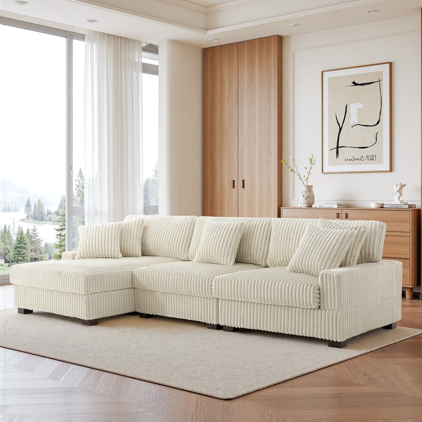 Divano modulare a L imbottito in velluto di peluche UIXE