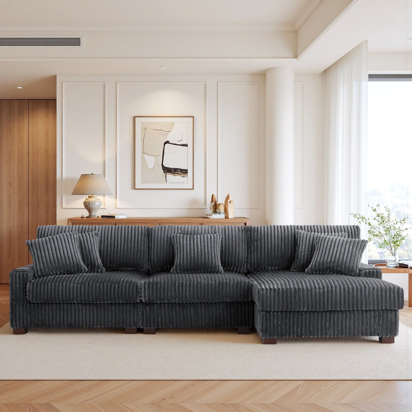 Divano modulare a L imbottito in velluto di peluche UIXE