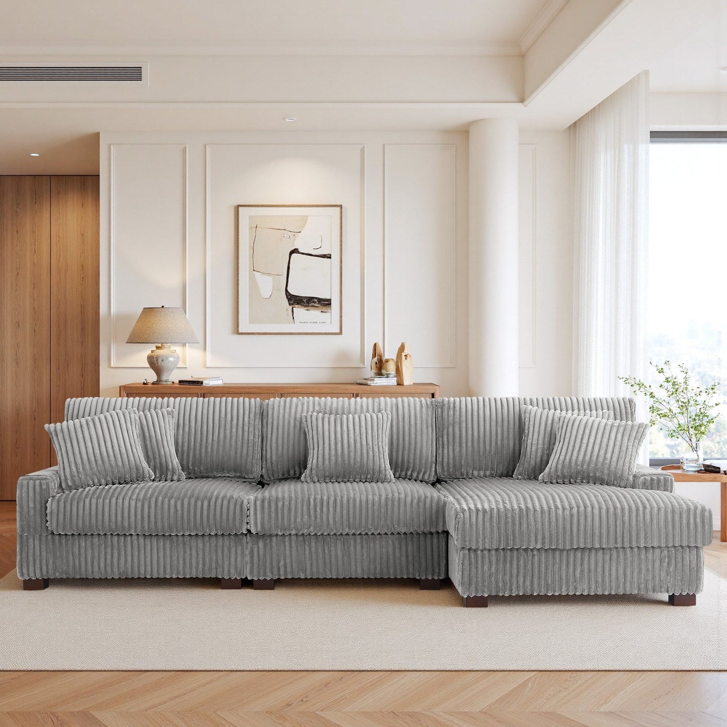 Divano modulare a L imbottito in velluto di peluche UIXE