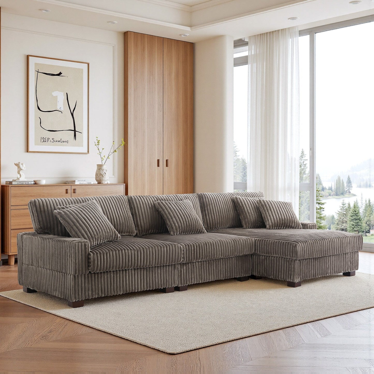 Divano modulare a L imbottito in velluto di peluche UIXE