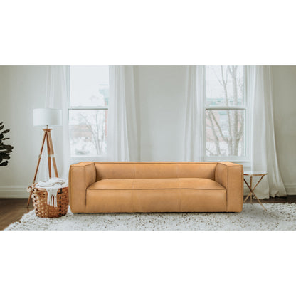 Divano moderno in vera pelle per soggiorno UR Livingroom, interamente in pelle anilina, dimensioni: 100 x 43 x 26,25 cm.