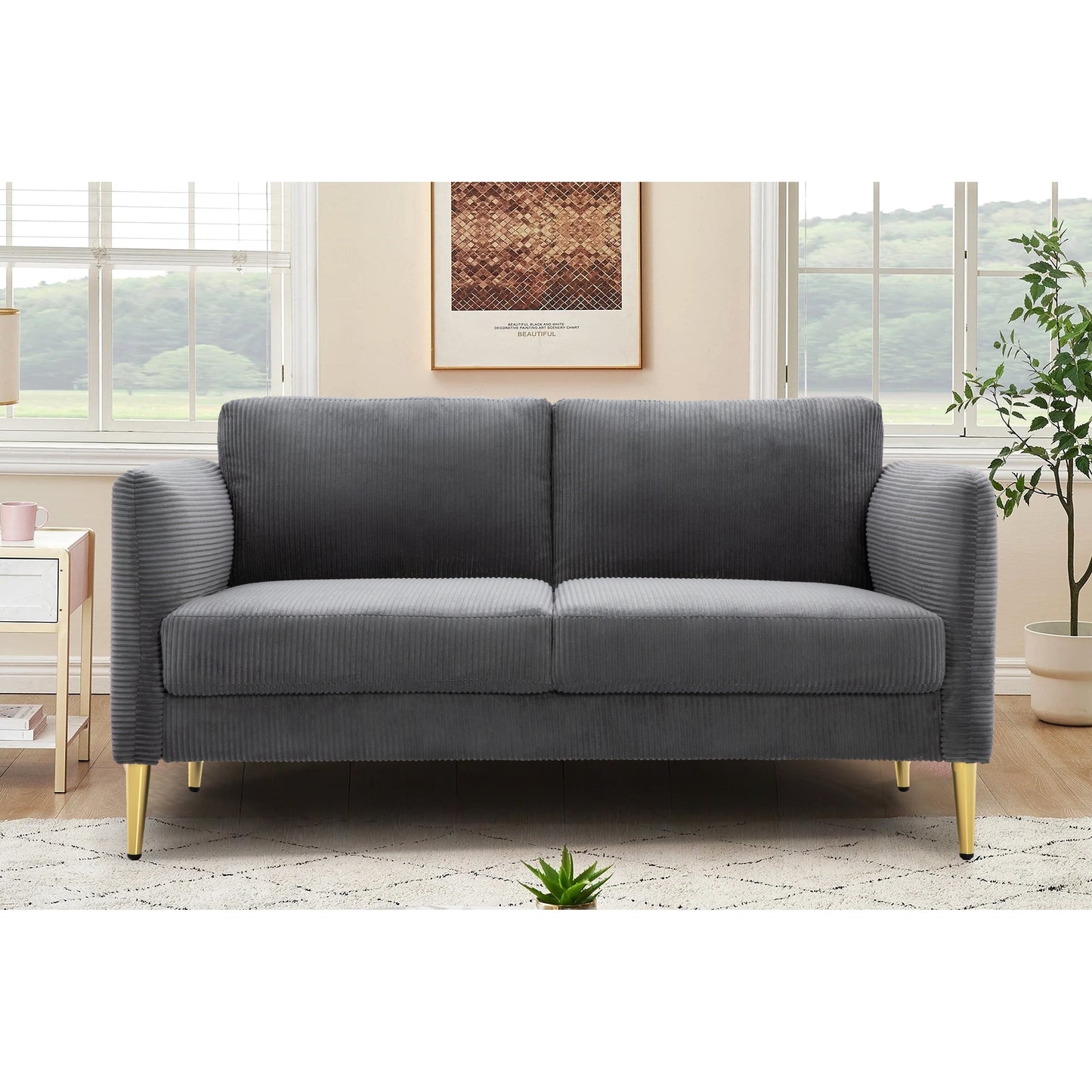 Divano a due posti in velluto a coste di metà secolo US PRIDE FURNITURE 60.63 W