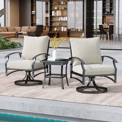 Sedia a dondolo girevole da esterno Uixe in 3 pezzi con cuscino e tavolino laterale