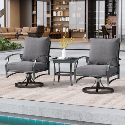 Sedia a dondolo girevole da esterno Uixe in 3 pezzi con cuscino e tavolino laterale