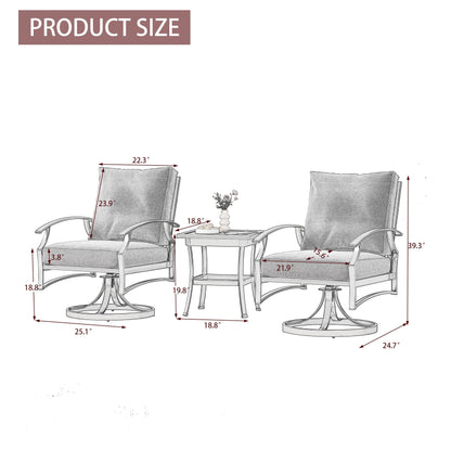 Sedia a dondolo girevole da esterno Uixe in 3 pezzi con cuscino e tavolino laterale