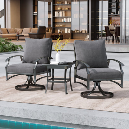 Sedia a dondolo girevole da esterno Uixe in 3 pezzi con cuscino e tavolino laterale