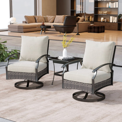 Set di 3 sedie a dondolo girevoli da esterno Uixe con tavolo e sedia a dondolo in vimini