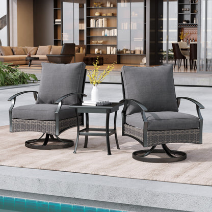 Set di 3 sedie a dondolo girevoli da esterno Uixe con tavolo e sedia a dondolo in vimini