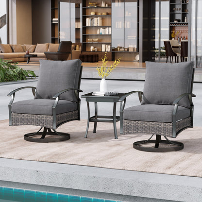 Set di 3 sedie a dondolo girevoli da esterno Uixe con tavolo e sedia a dondolo in vimini