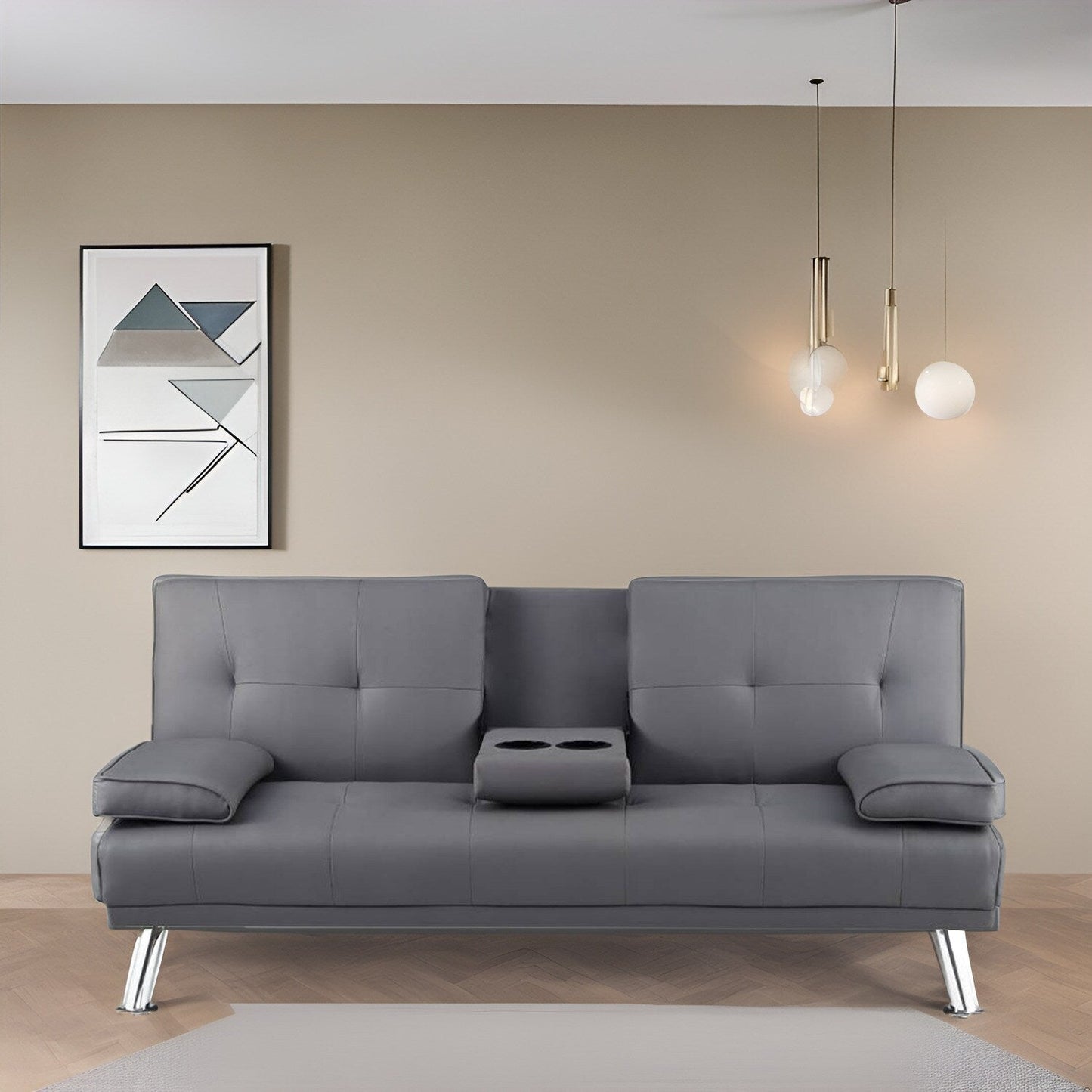 Collezione Ultimate Futon Sofa: Divano Futon con braccioli e portabicchieri, Divano imbottito con bottoni e gambe in legno