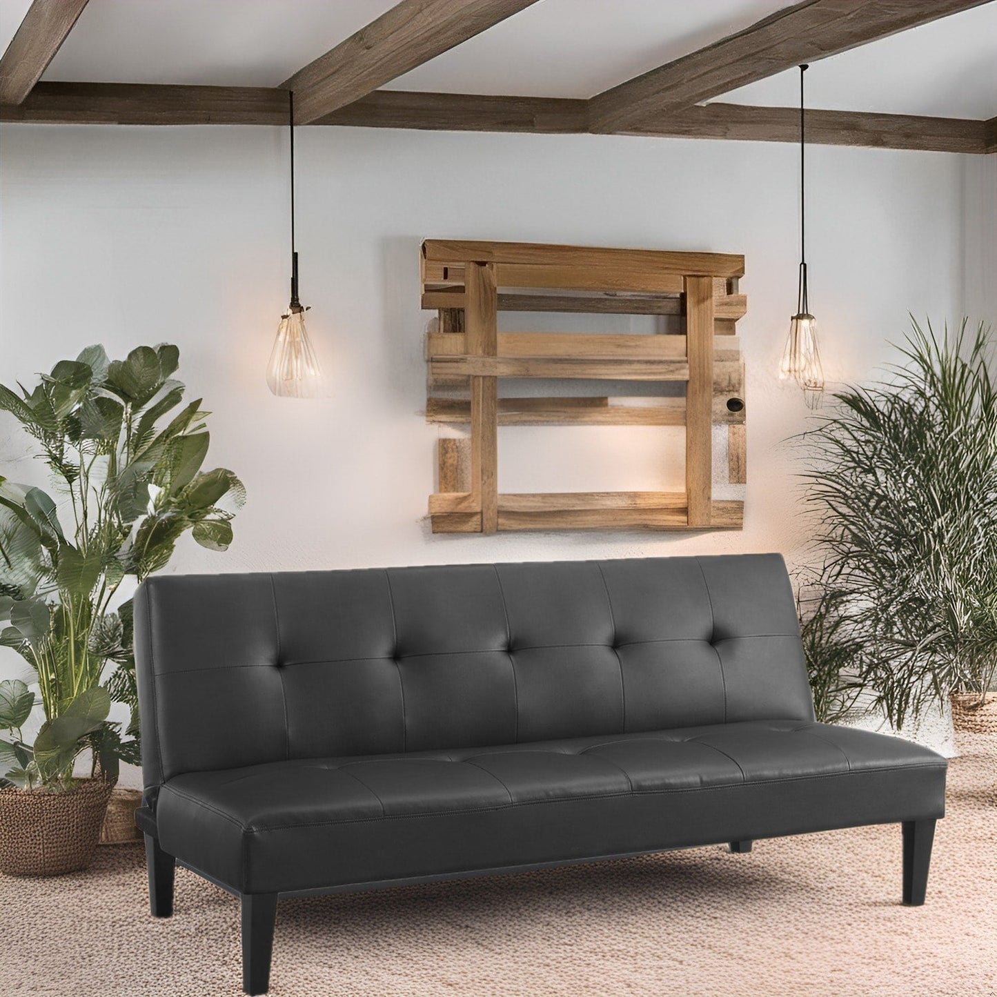 Collezione Ultimate Futon Sofa: Divano Futon con braccioli e portabicchieri, Divano imbottito con bottoni e gambe in legno