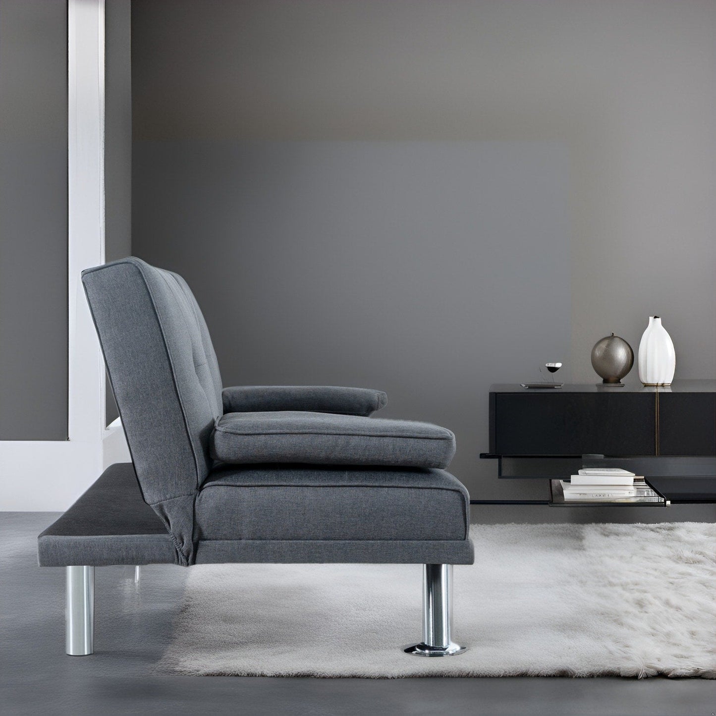 Collezione Ultimate Futon Sofa: Divano Futon con braccioli e portabicchieri, Divano imbottito con bottoni e gambe in legno