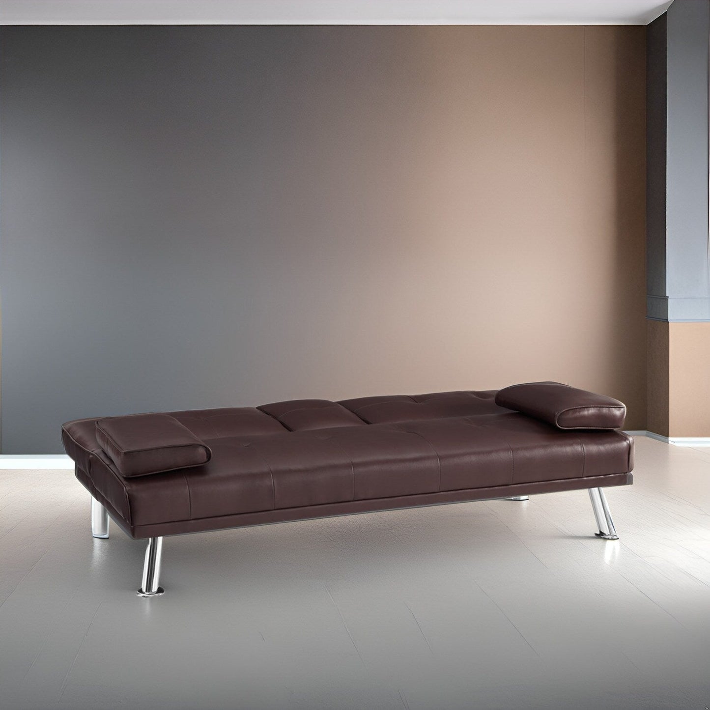 Collezione Ultimate Futon Sofa: Divano Futon con braccioli e portabicchieri, Divano imbottito con bottoni e gambe in legno