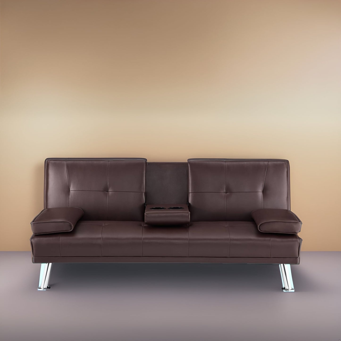 Collezione Ultimate Futon Sofa: Divano Futon con braccioli e portabicchieri, Divano imbottito con bottoni e gambe in legno