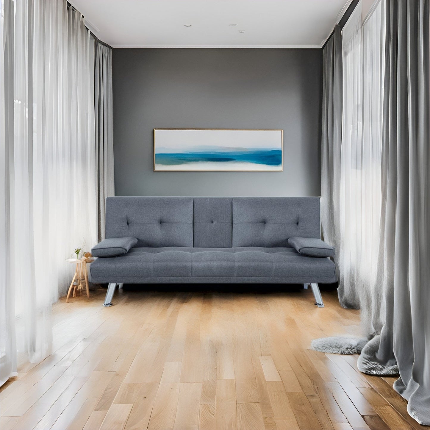 Collezione Ultimate Futon Sofa: Divano Futon con braccioli e portabicchieri, Divano imbottito con bottoni e gambe in legno