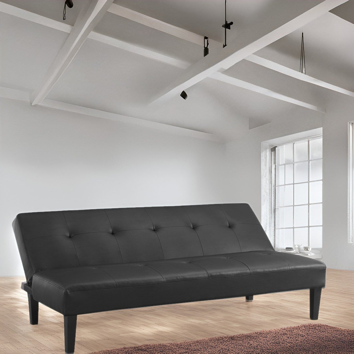 Collezione Ultimate Futon Sofa: Divano Futon con braccioli e portabicchieri, Divano imbottito con bottoni e gambe in legno