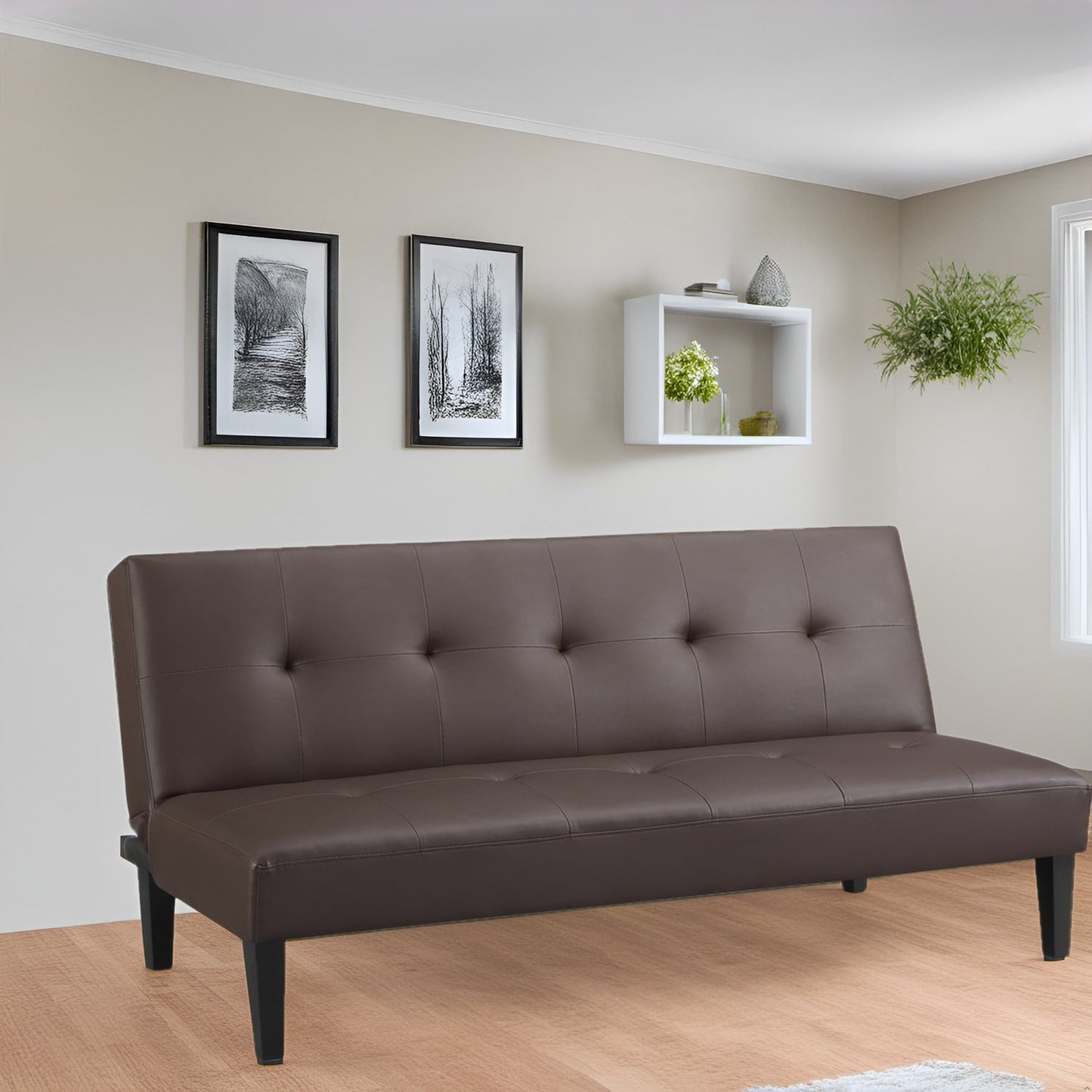 Collezione Ultimate Futon Sofa: Divano Futon con braccioli e portabicchieri, Divano imbottito con bottoni e gambe in legno