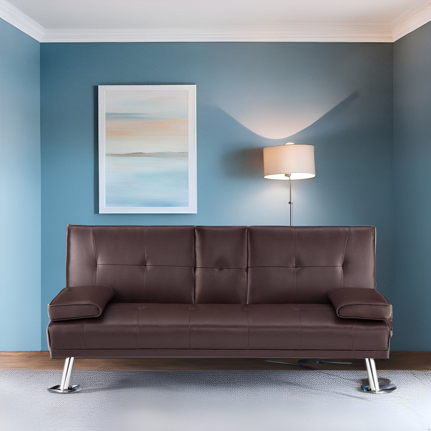 Collezione Ultimate Futon Sofa: Divano Futon con braccioli e portabicchieri, Divano imbottito con bottoni e gambe in legno