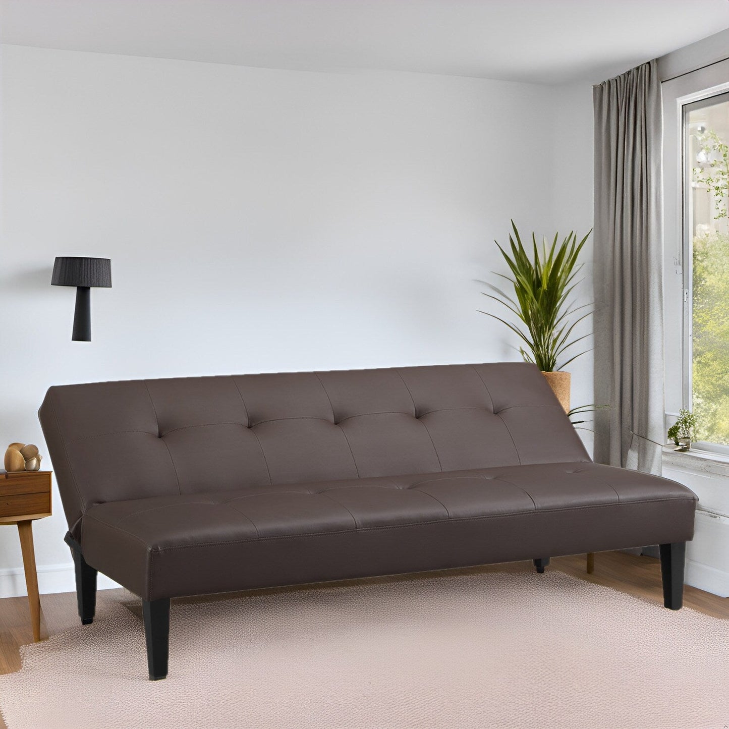 Collezione Ultimate Futon Sofa: Divano Futon con braccioli e portabicchieri, Divano imbottito con bottoni e gambe in legno