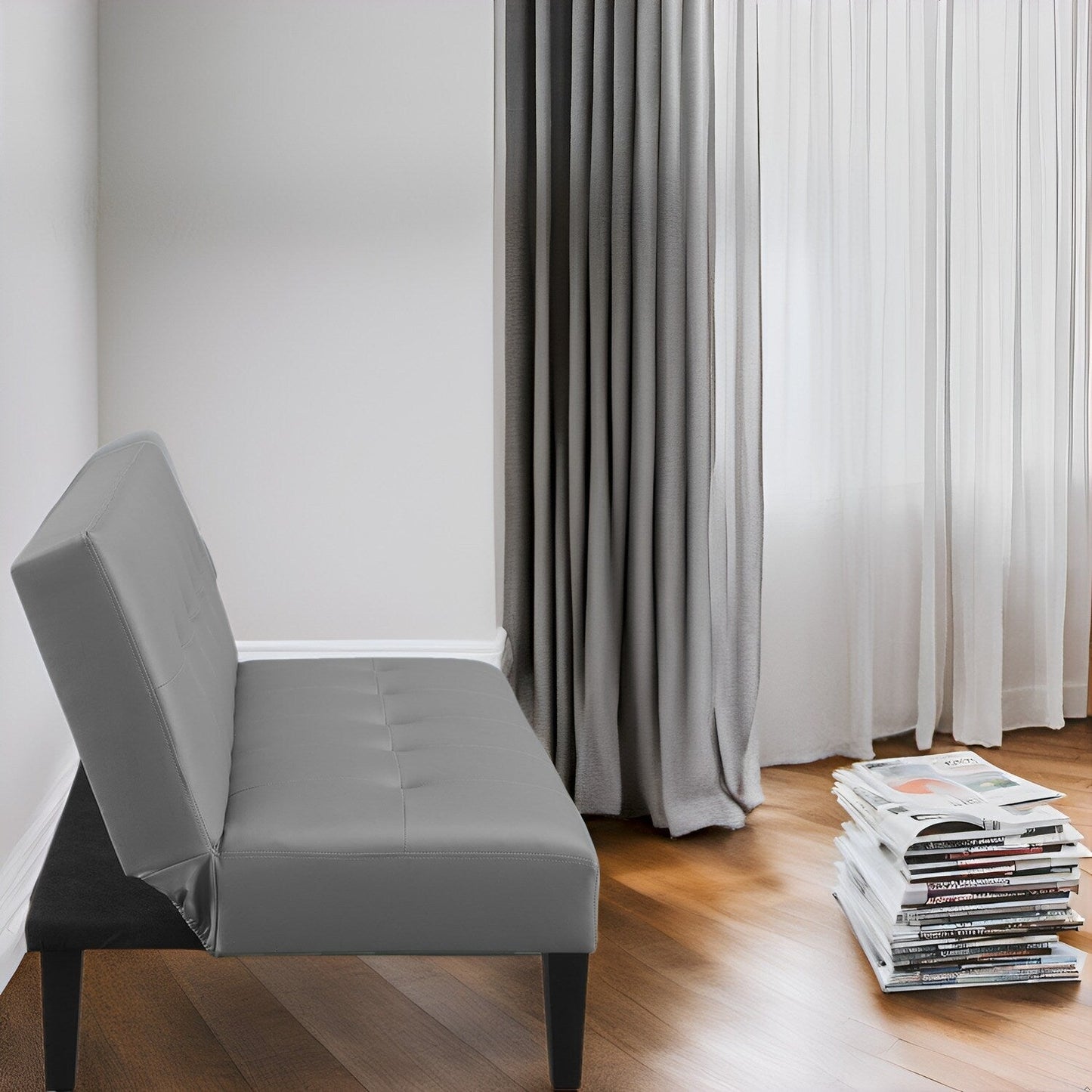 Collezione Ultimate Futon Sofa: Divano Futon con braccioli e portabicchieri, Divano imbottito con bottoni e gambe in legno