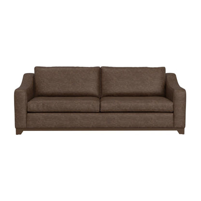 Divano Umey, 2 cuscini decorativi, moderno in similpelle marrone scuro, legno massello