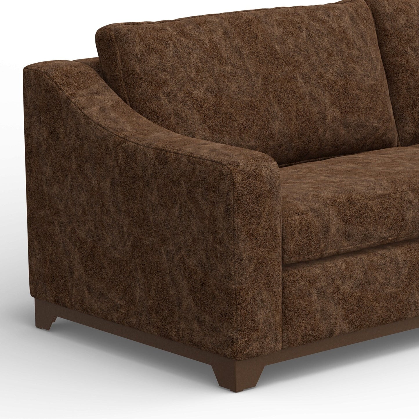 Divano Umey, 2 cuscini decorativi, moderno in similpelle marrone scuro, legno massello