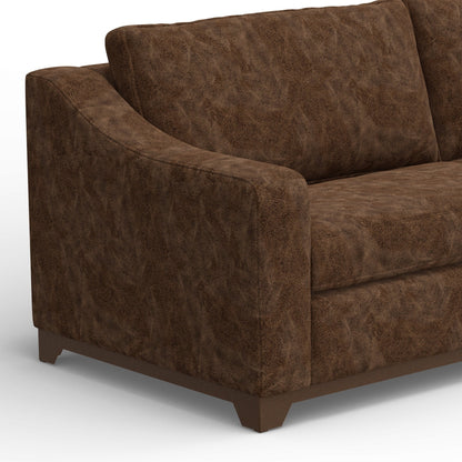 Divano Umey, 2 cuscini decorativi, moderno in similpelle marrone scuro, legno massello