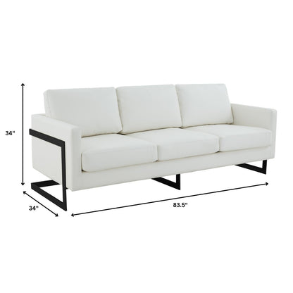 Divano a 3 posti minimalista in pelle imbottita con cuscini rimovibili in acciaio inossidabile per soggiorno e camera da letto