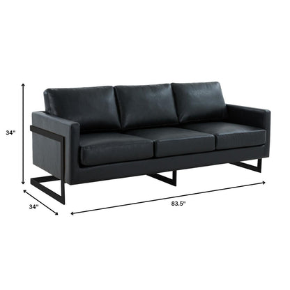 Divano a 3 posti minimalista in pelle imbottita con cuscini rimovibili in acciaio inossidabile per soggiorno e camera da letto