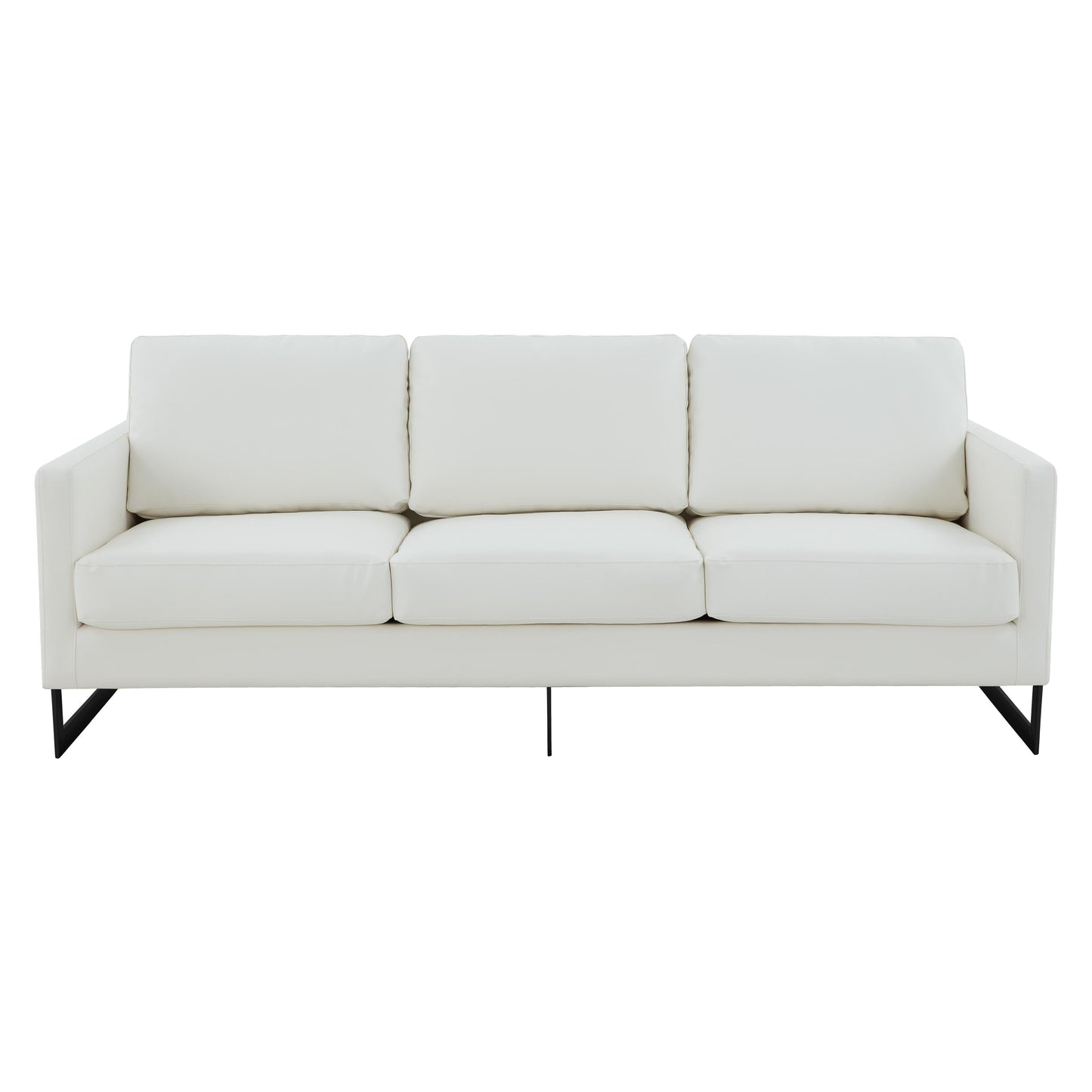 Divano a 3 posti minimalista in pelle imbottita con cuscini rimovibili in acciaio inossidabile per soggiorno e camera da letto