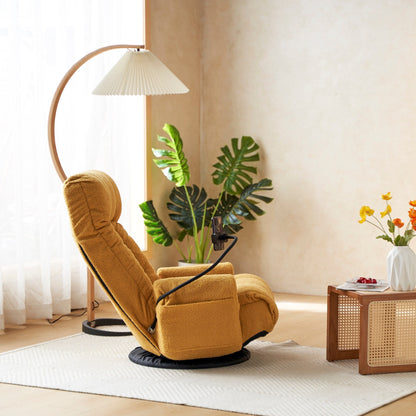 Poltrona reclinabile manuale imbottita girevole a 360° con supporto per cellulare, poggiatesta e schienale regolabili