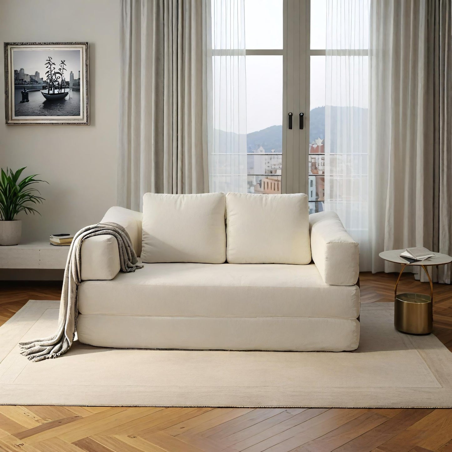 Divano letto trasformabile imbottito 70.87, poltrona trasformabile, comodo divano per soggiorno, camera da letto, tessuto ciniglia