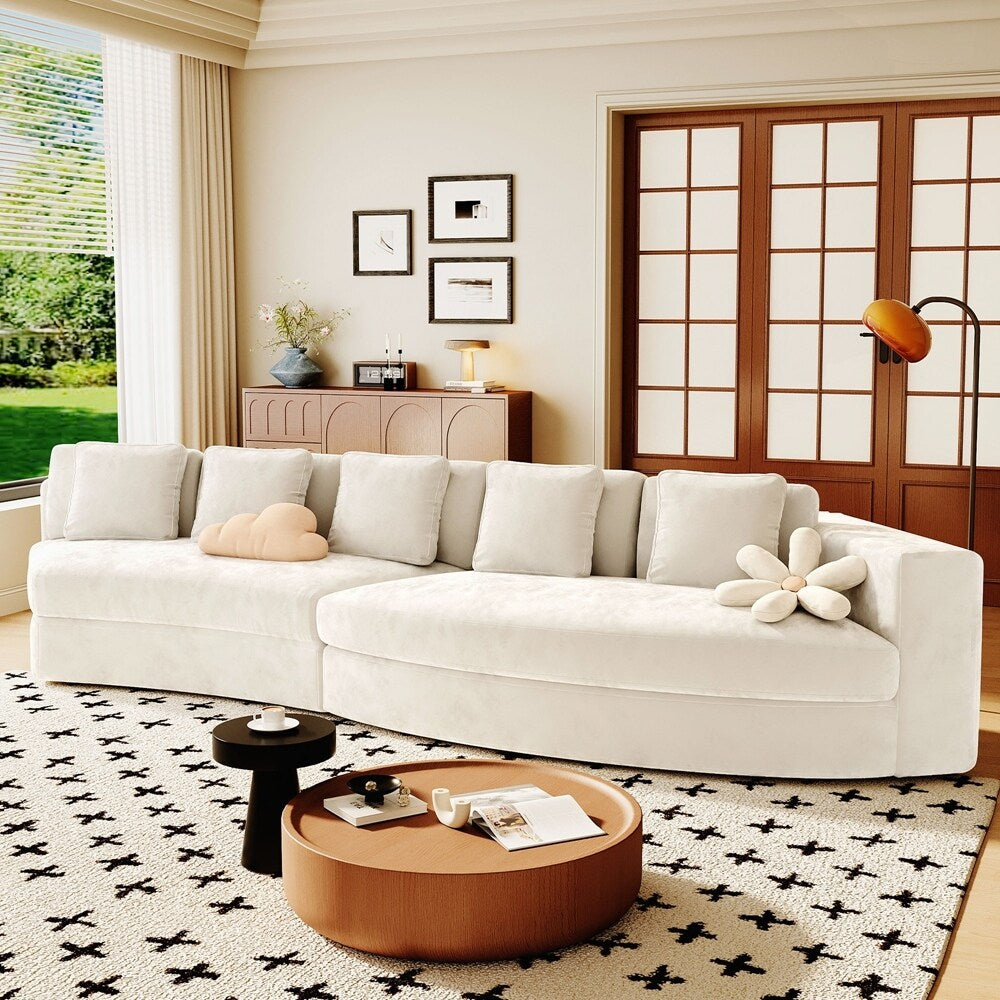 Divani imbottiti Divano curvo in ciniglia jacquard, nessun montaggio richiesto