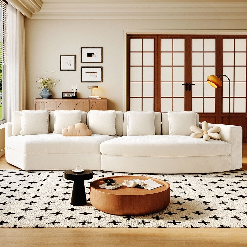 Divani imbottiti Divano curvo in ciniglia jacquard, nessun montaggio richiesto