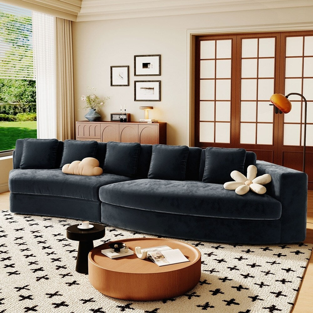 Divani imbottiti Divano curvo in ciniglia jacquard, nessun montaggio richiesto