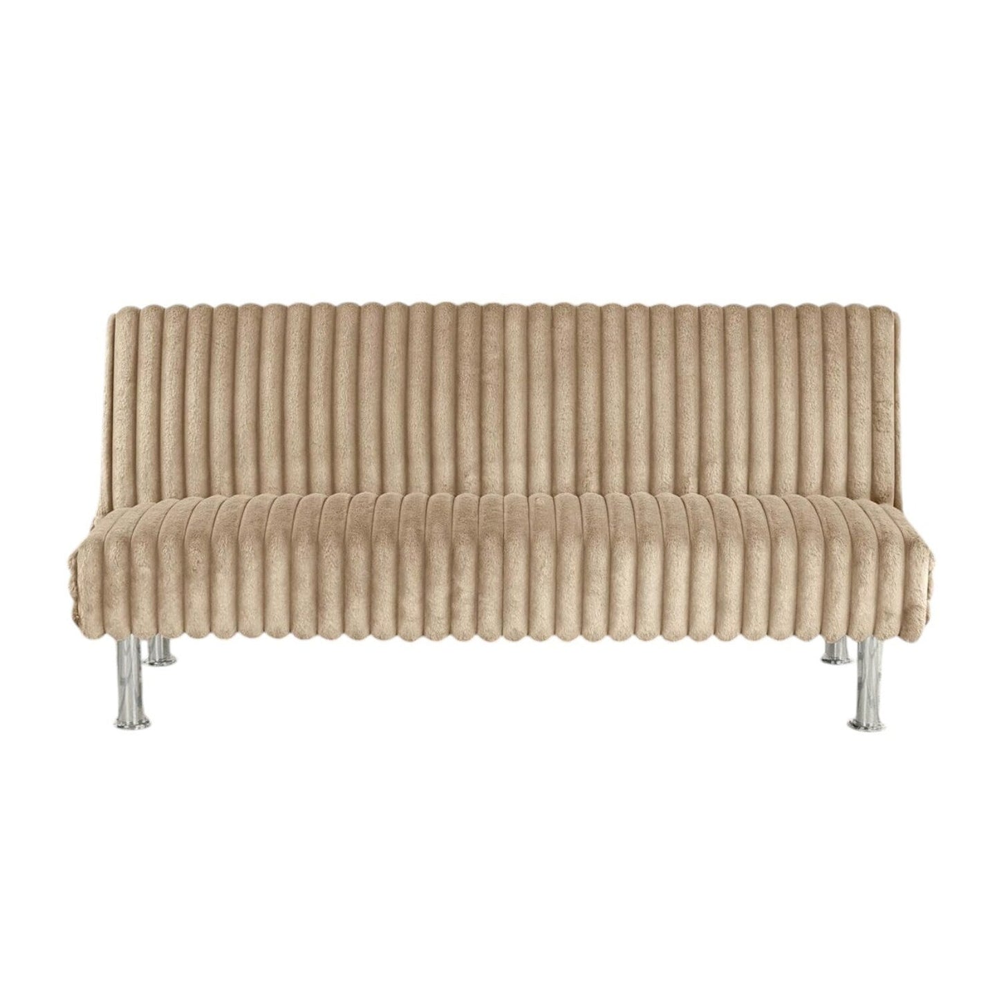 Divano letto futon imbottito con gambe in metallo