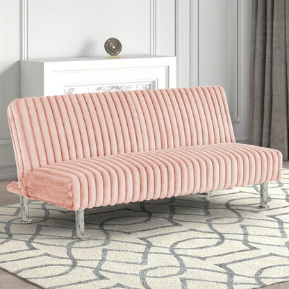 Divano letto futon imbottito con gambe in metallo