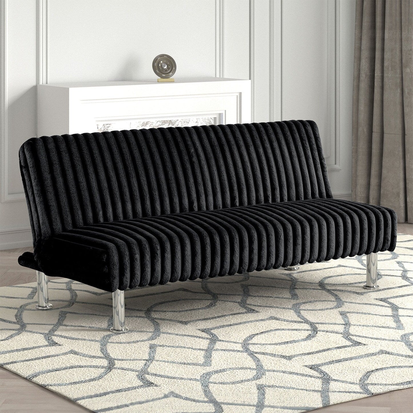 Divano letto futon imbottito con gambe in metallo