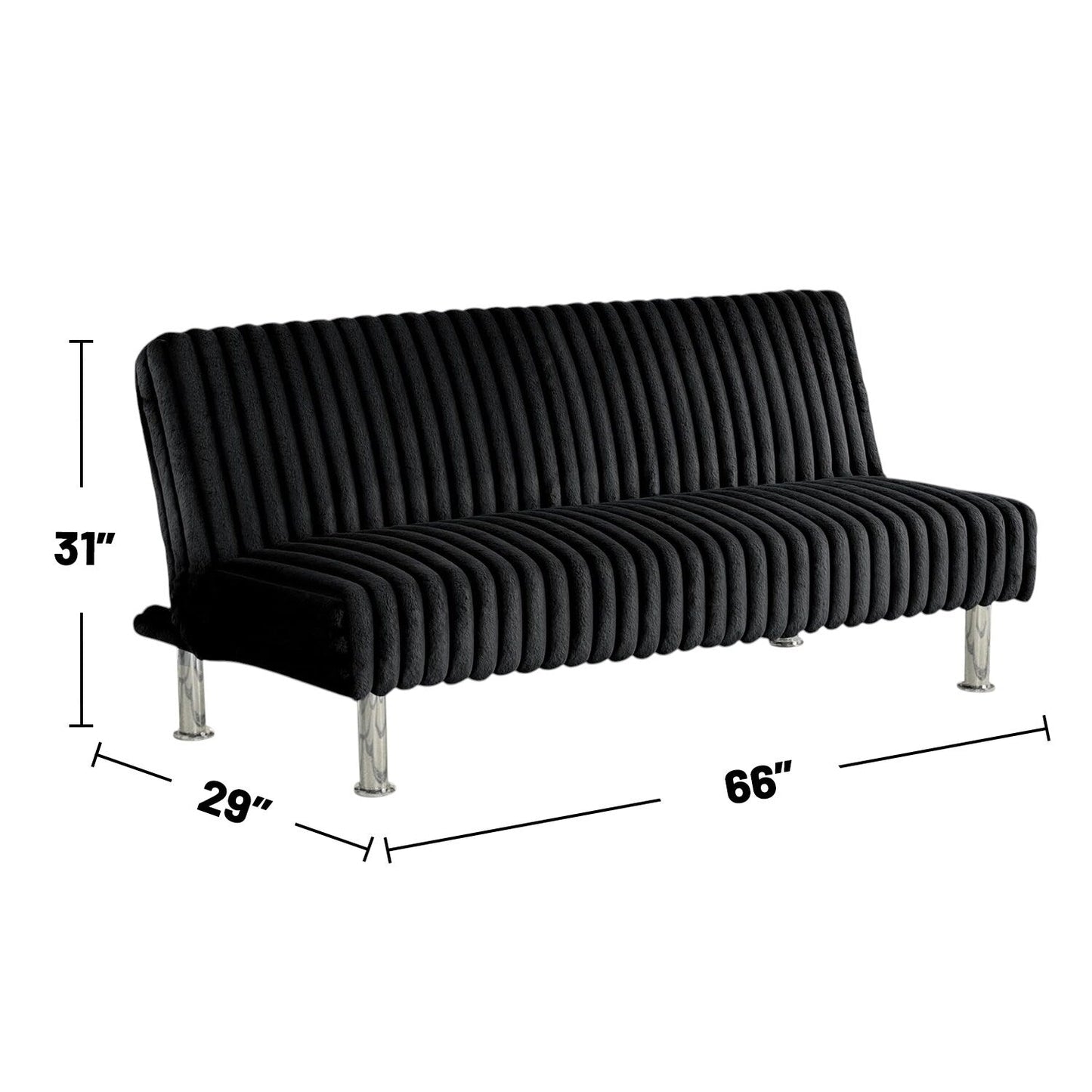 Divano letto futon imbottito con gambe in metallo